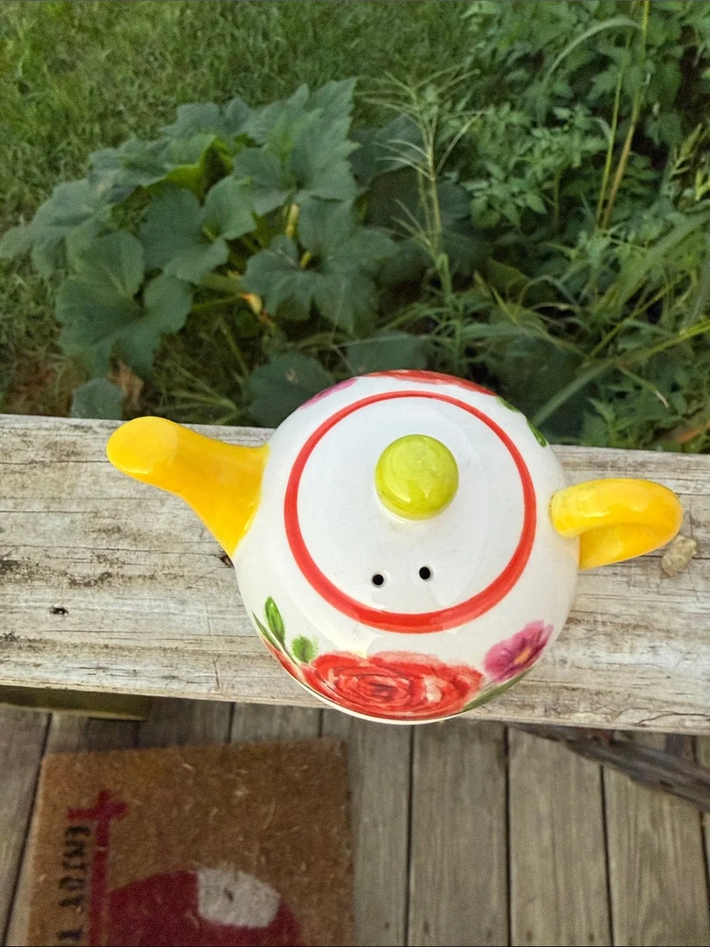 Hand-Painted Floral Teapot and Cup Set - Yellow Accent salt and pepper shakers